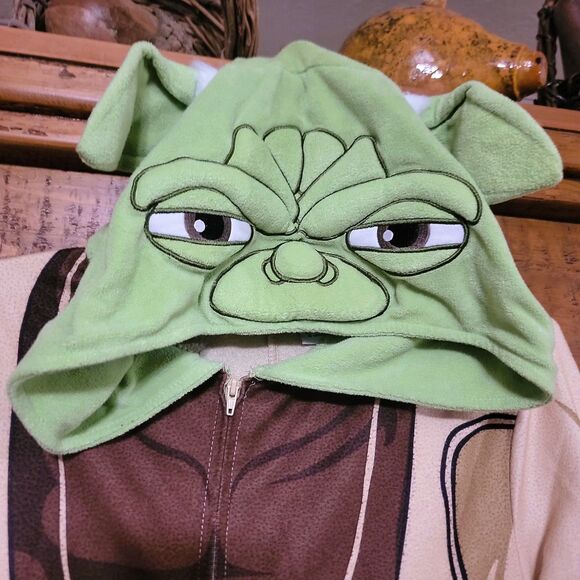 Yoda Costume One Piece Zip-up Outfit w Hood Sz Small Adult Halloween or Pajamas - Picture 15 of 16